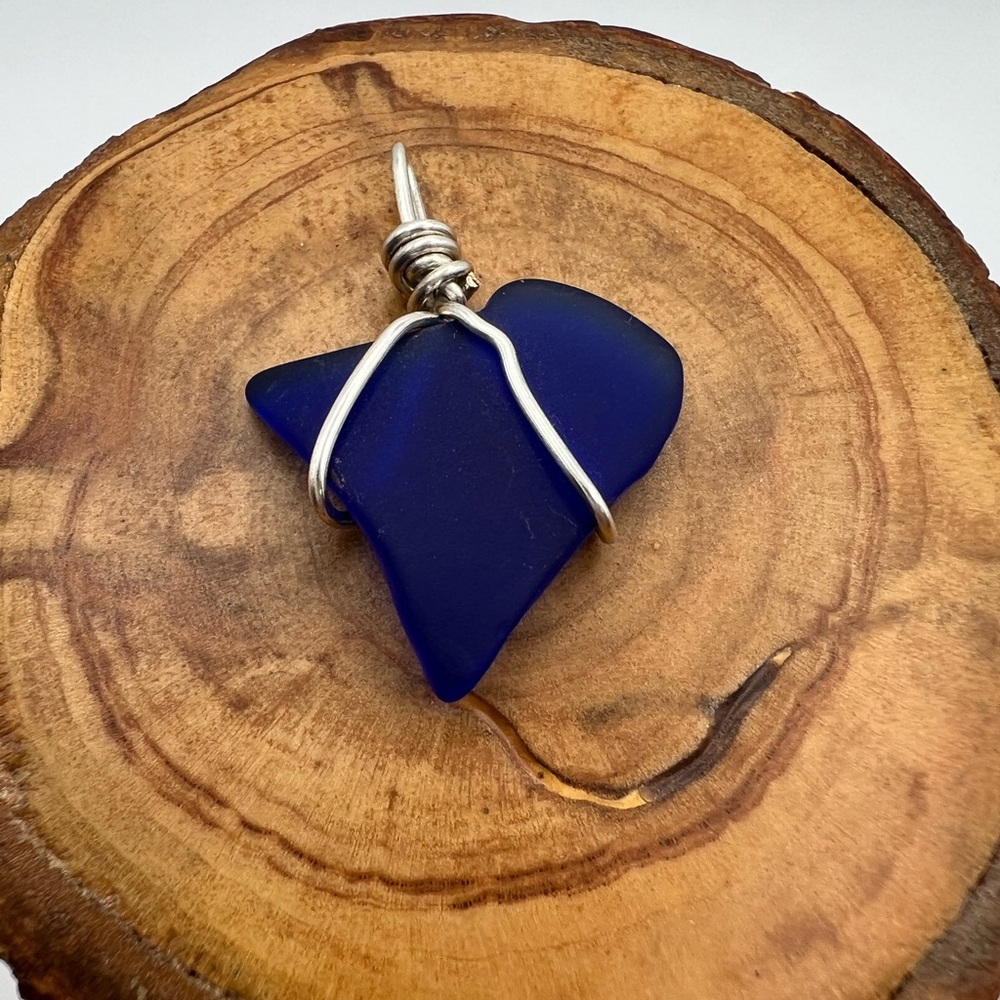 Handmade Sea Glass Pendant (Medium) Cobalt Blue